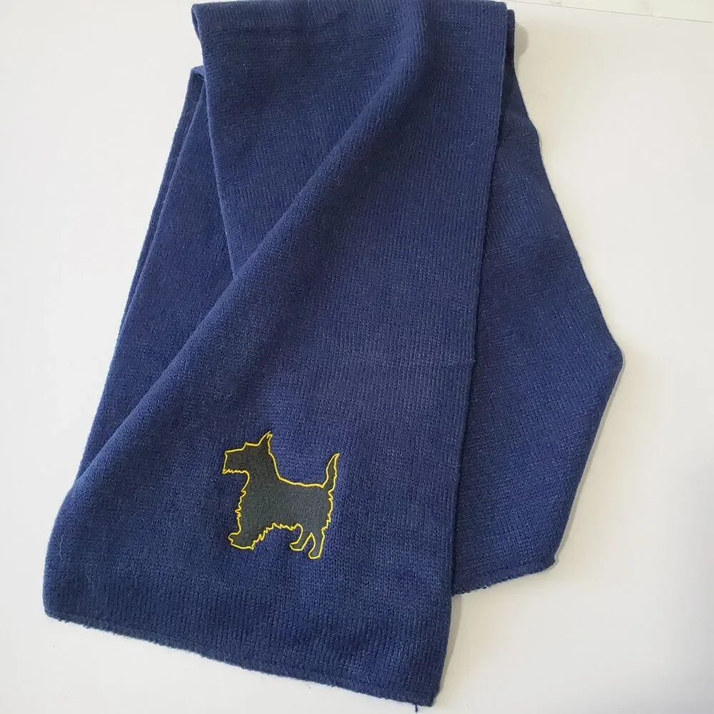 Port & Company Knitted Scarf Scottie Dog Navy Blue Scottish Terrier 9x70